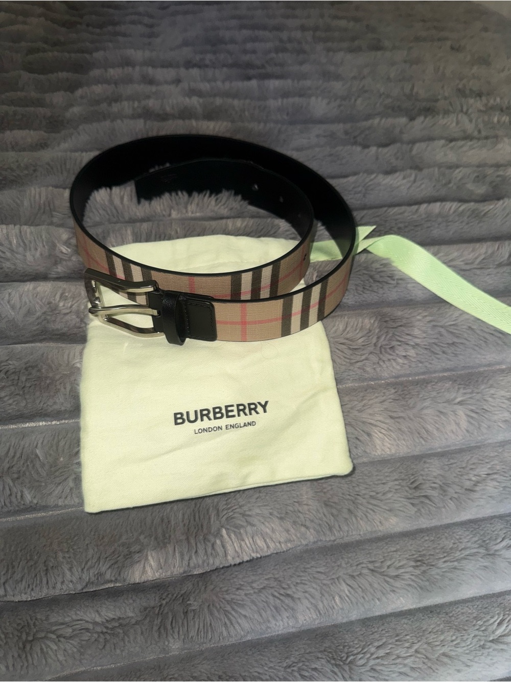 Burberry Tan Check Leather Belt with Black Trim